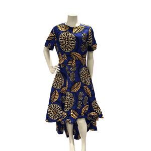 NWT OFUURE Medium Bold Dress 100% Cotton Geometric Print Blue Orange Pockets